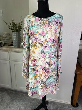 Tildon S Long Sleeve Round Neck Floral Chiffon Fit & Flare Lined Zip Short